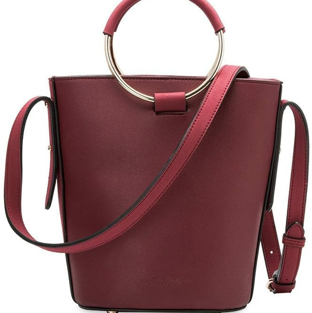Melie Bianco Vegan Bucket Crossbody in Burgundy